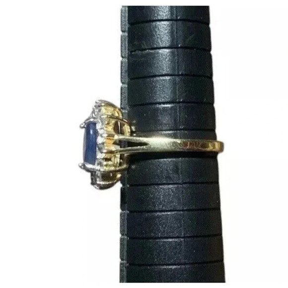 Vintage Natural Sapphire and Topaz Halo Ring Size 8 Sterling Silver 925 - Picture 3 of 7